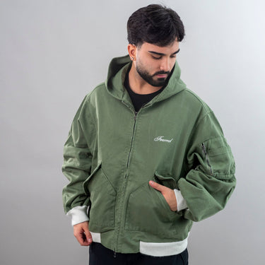 Forward bomber lavato con costa e ricamo