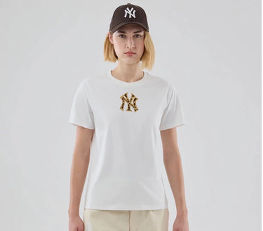new era t-shirt logo leopardato donna