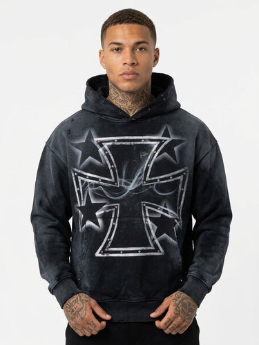 Black island hoodie croce brillantini