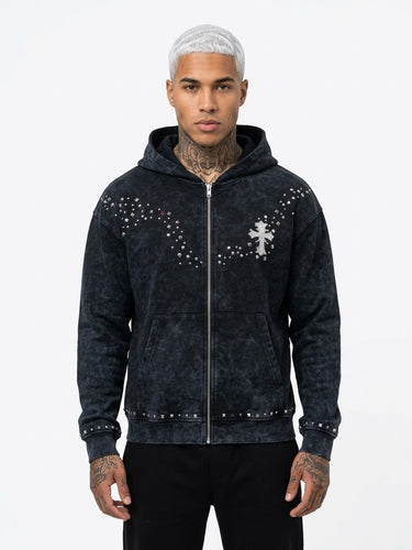 Black island hoodie con zip croce retro