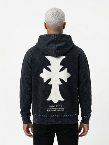 Black island hoodie con zip croce retro