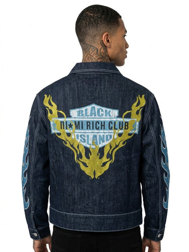 Black island giacca denim flame