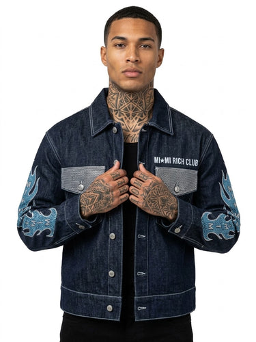Black island giacca denim flame